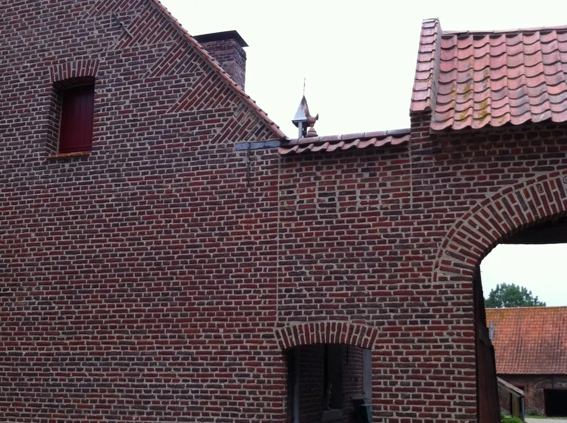 Gereinigde gevel van een boerderij na verwijderen van mos en aanslag, foto 4 van 6